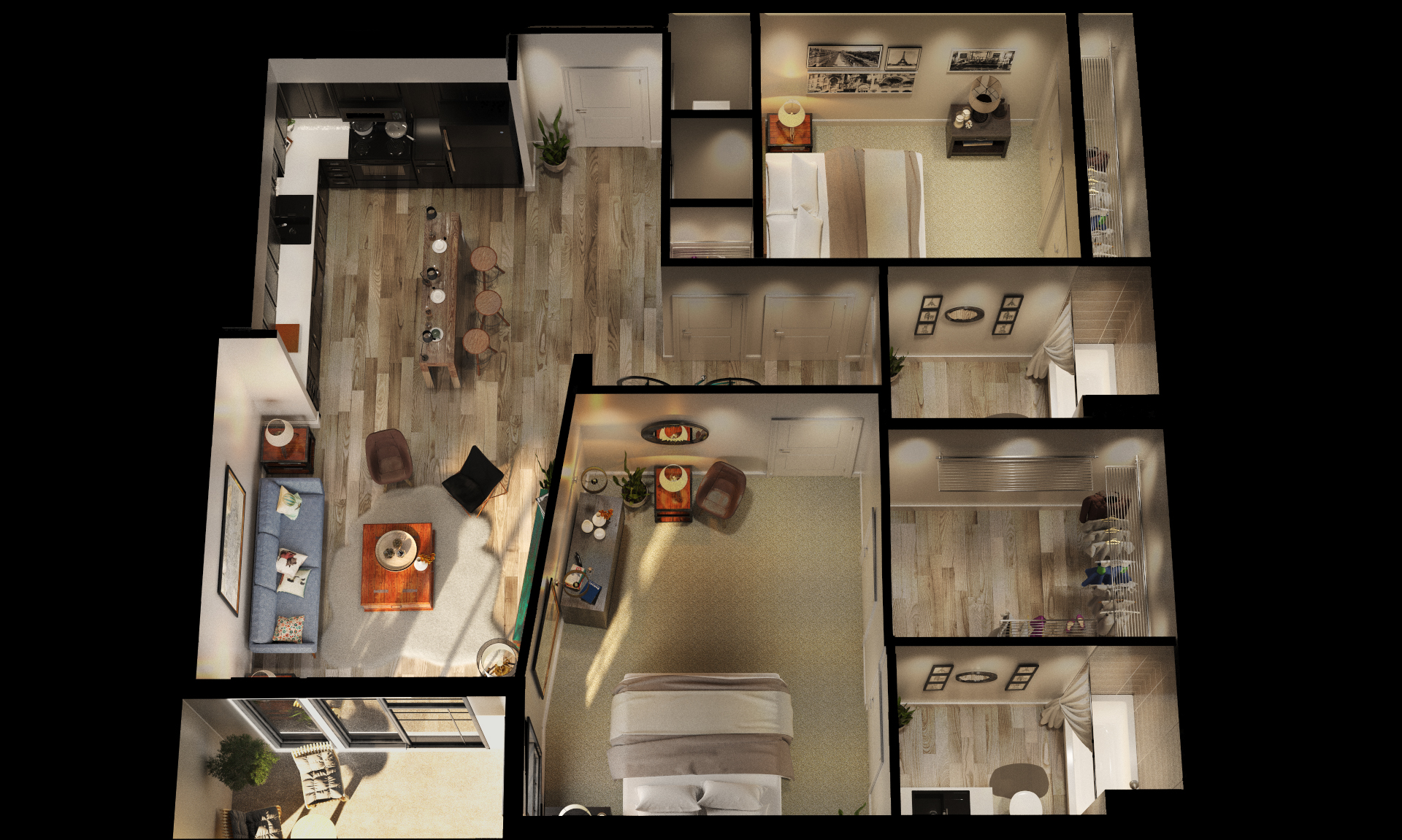 Floor plan for 2 beds, 2 baths, 1035 sqft